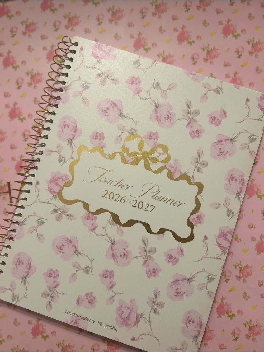 LoveShackFancy Floral Pink Teacher/Daily Planner 2026-2027 with Gold Accent